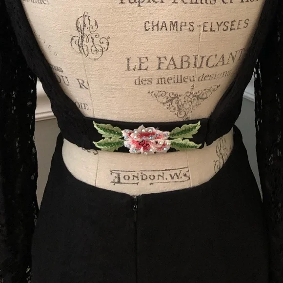 NEW JASZ COUTURE SZ 8 TWO PIECE BLACK LACE FLORAL FORMAL GOWN - Picture 3 of 10